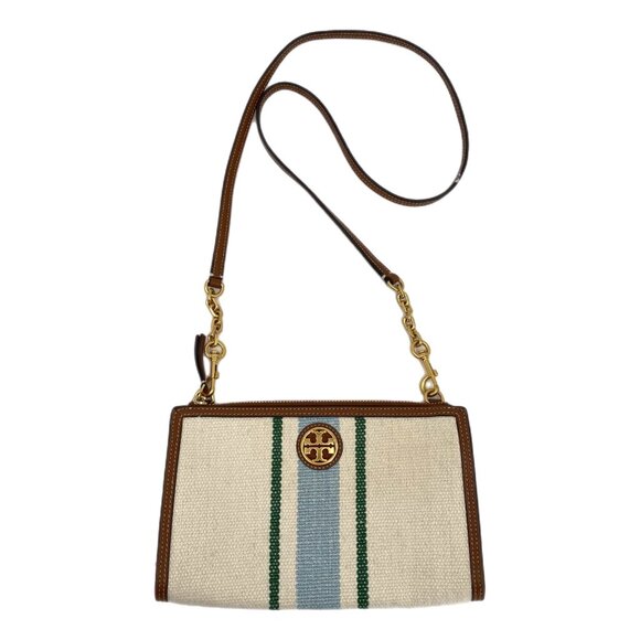 Tory Burch Cream Brown Woven Striped Crossbody Bag | Small Size - Picture 1 of 10